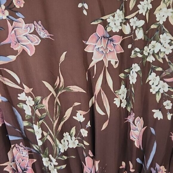 Lane Bryant Brown Floral Sleeve Flutter Bohemian Chiffon Maxi Dress Size 22/24W - Picture 13 of 13